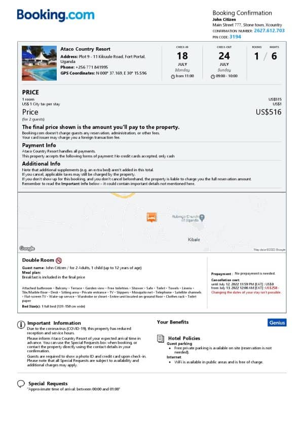 Customizable Uganda Airbnb Reservation Template | Word & PDF Formats