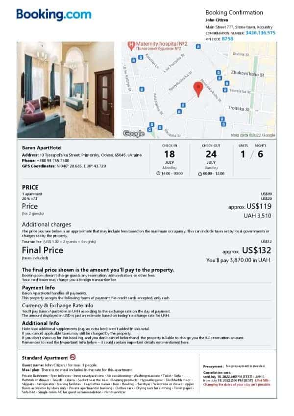 Customizable Ukraine Airbnb Reservation Template | Word & PDF Formats