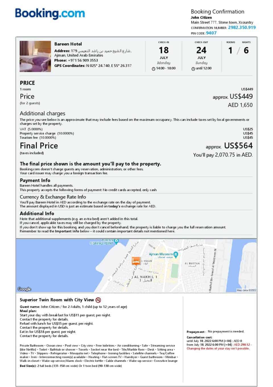 Customizable United Arab Emirates Airbnb Reservation Template | Word & PDF Formats