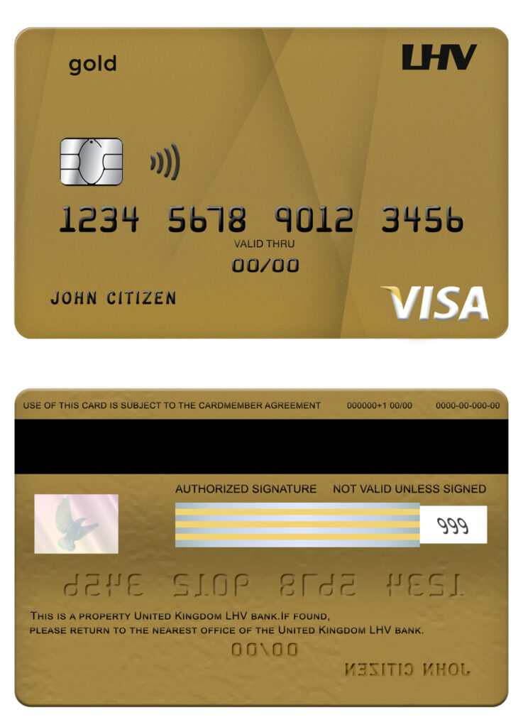 Fillable United Kingdom LHV bank visa gold credit card Templates | Layer-Based PSD