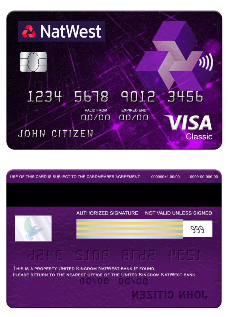 Fillable United Kingdom NatWest bank visa classic card Templates | Layer-Based PSD
