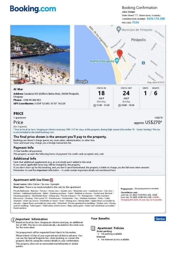 Customizable Uruguay Airbnb Reservation Template | Word & PDF Formats