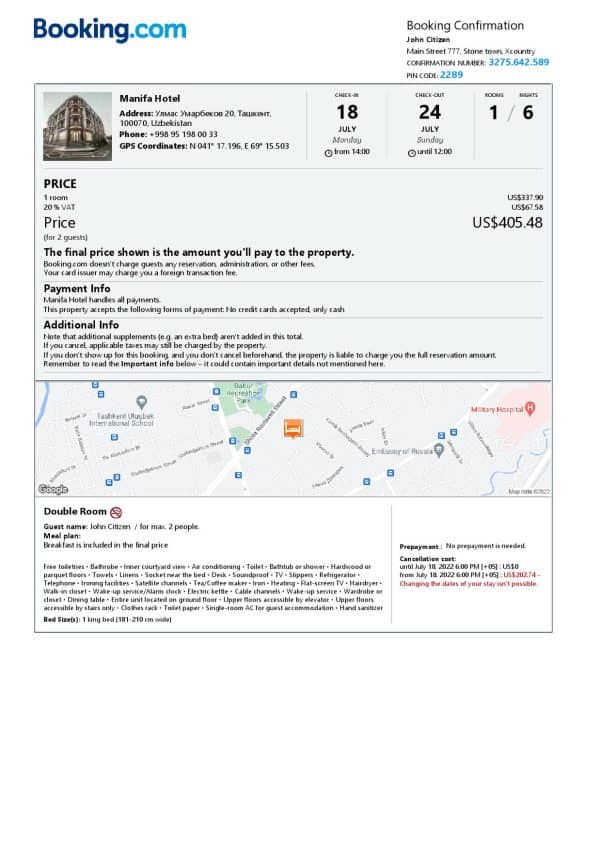 Customizable Uzbekistan Airbnb Reservation Template | Word & PDF Formats