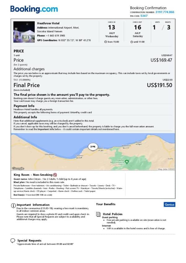 Customizable Yemen Airbnb Reservation Template | Word & PDF Formats