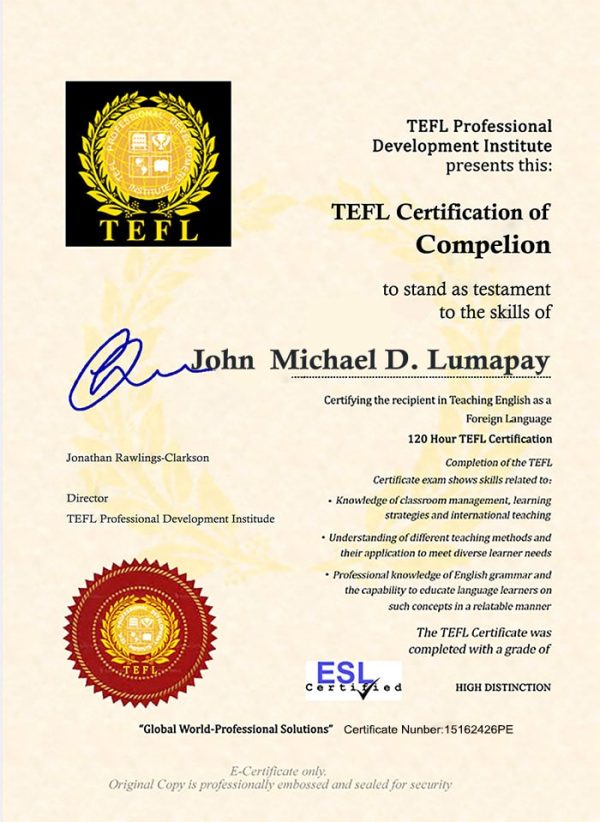 Fake Antoree TEFL Certificate PSD Template