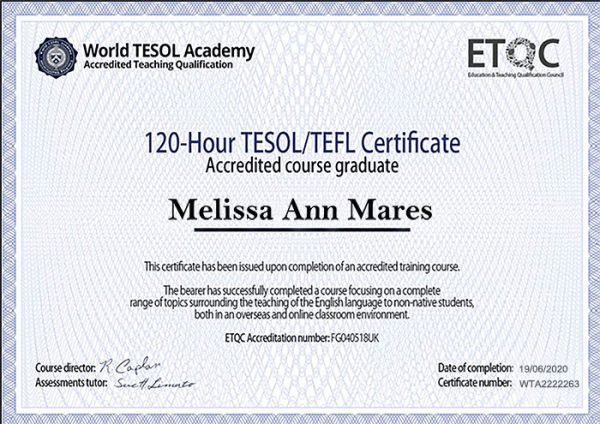 Fake ETQC TEFL Certificate PSD Template