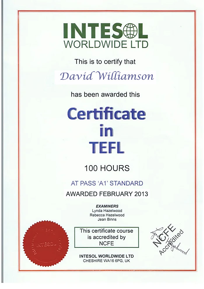 Fake Intesol TEFL Certificate PSD Template