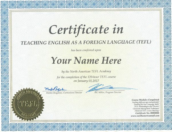 Fake North American Academy TEFL Certificate PSD Template