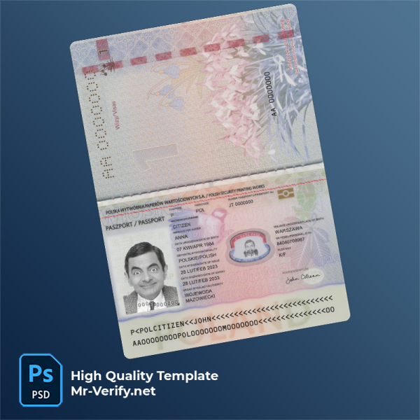 Poland passport psd template (2023-present) Poland Passport psd template