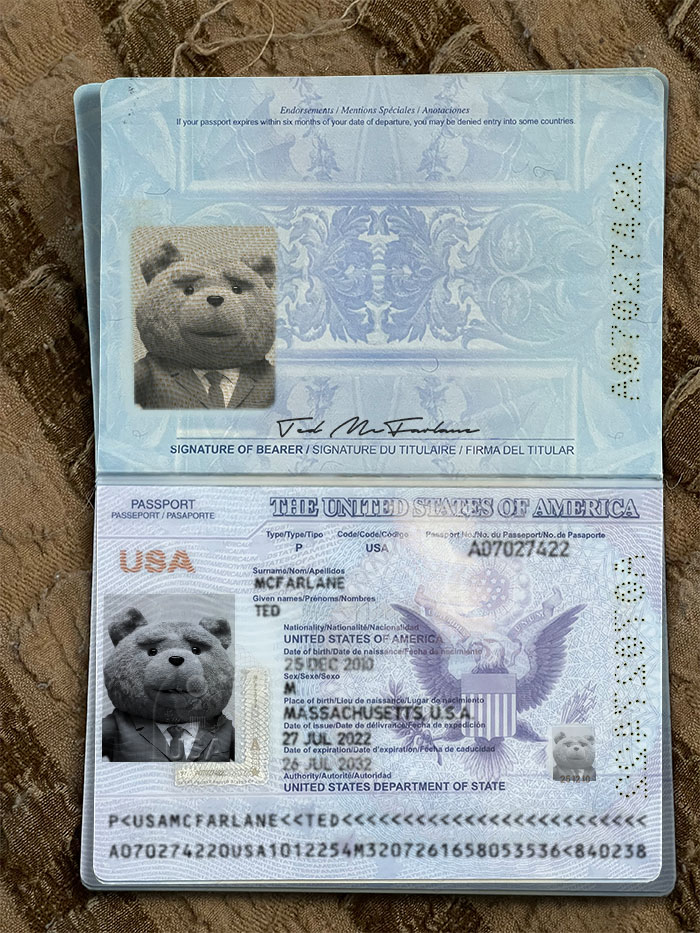 "Presented in the product photo is the 'Fake USA Passport PSD Template', a versatile virtual file designed for customizable digital projects. This image captures the essence and utility of the template, showcasing its layout and potential applications."