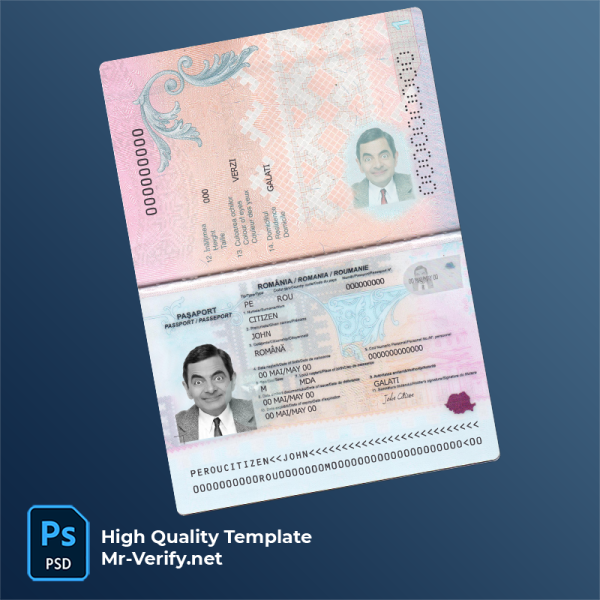 Romania passport psd template (2021-present) photolook