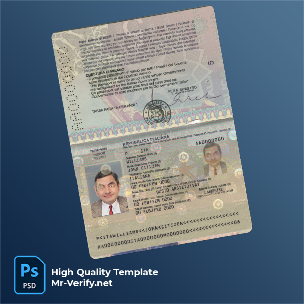 italy passport psd template version 2