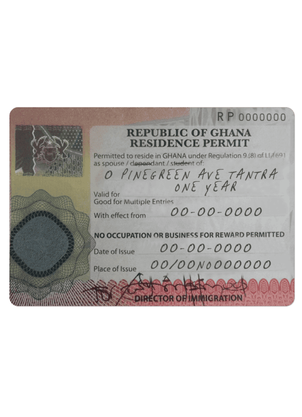Ghana residence permit card PSD template