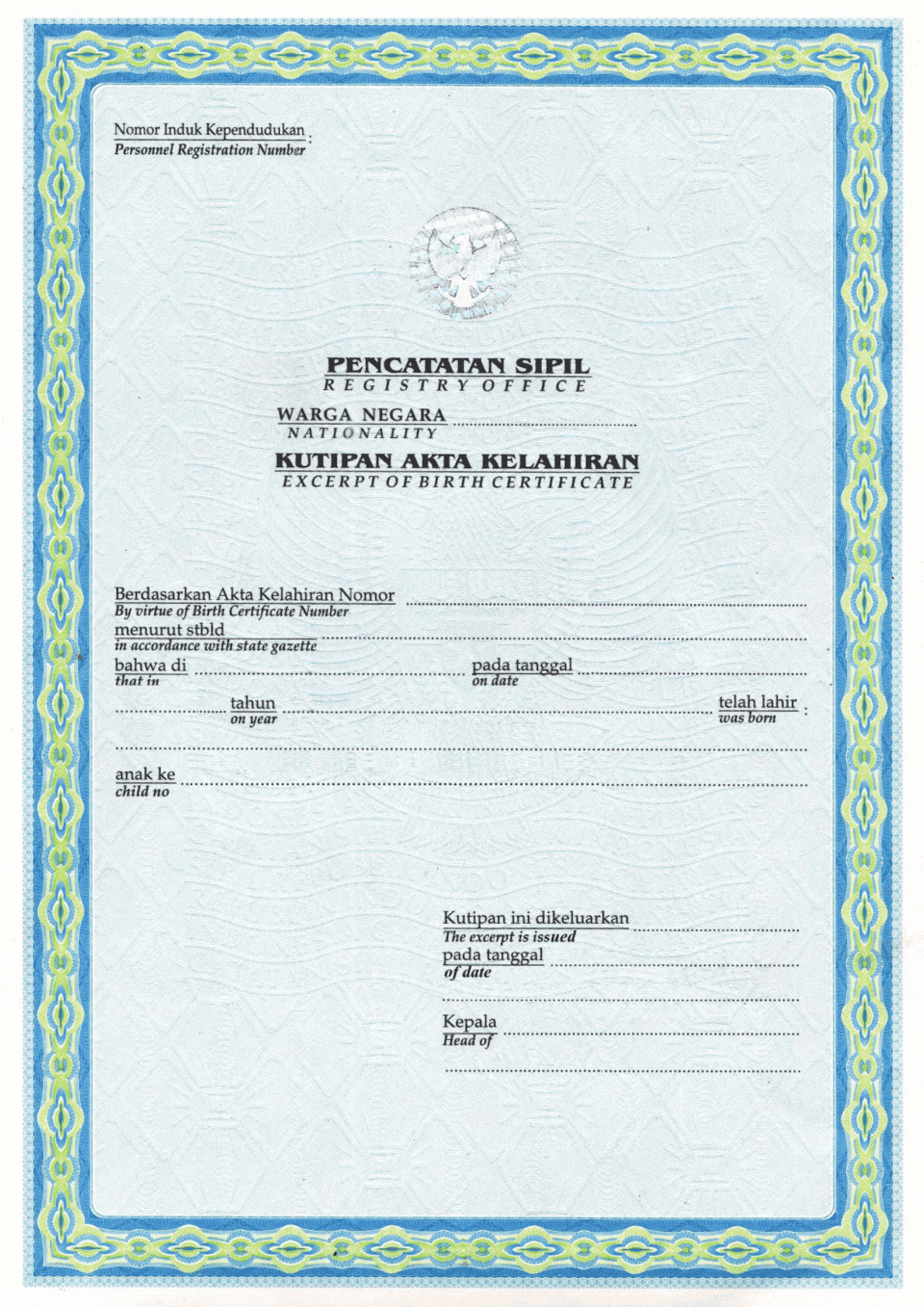 Indonesia Birth Certificate Pdf Template