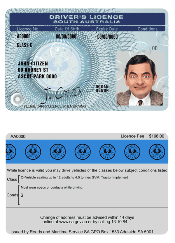 South Australia Driver License Template