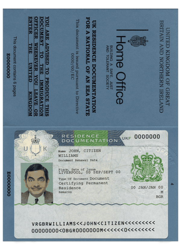 United Kingdom Residence Permit PSD Template