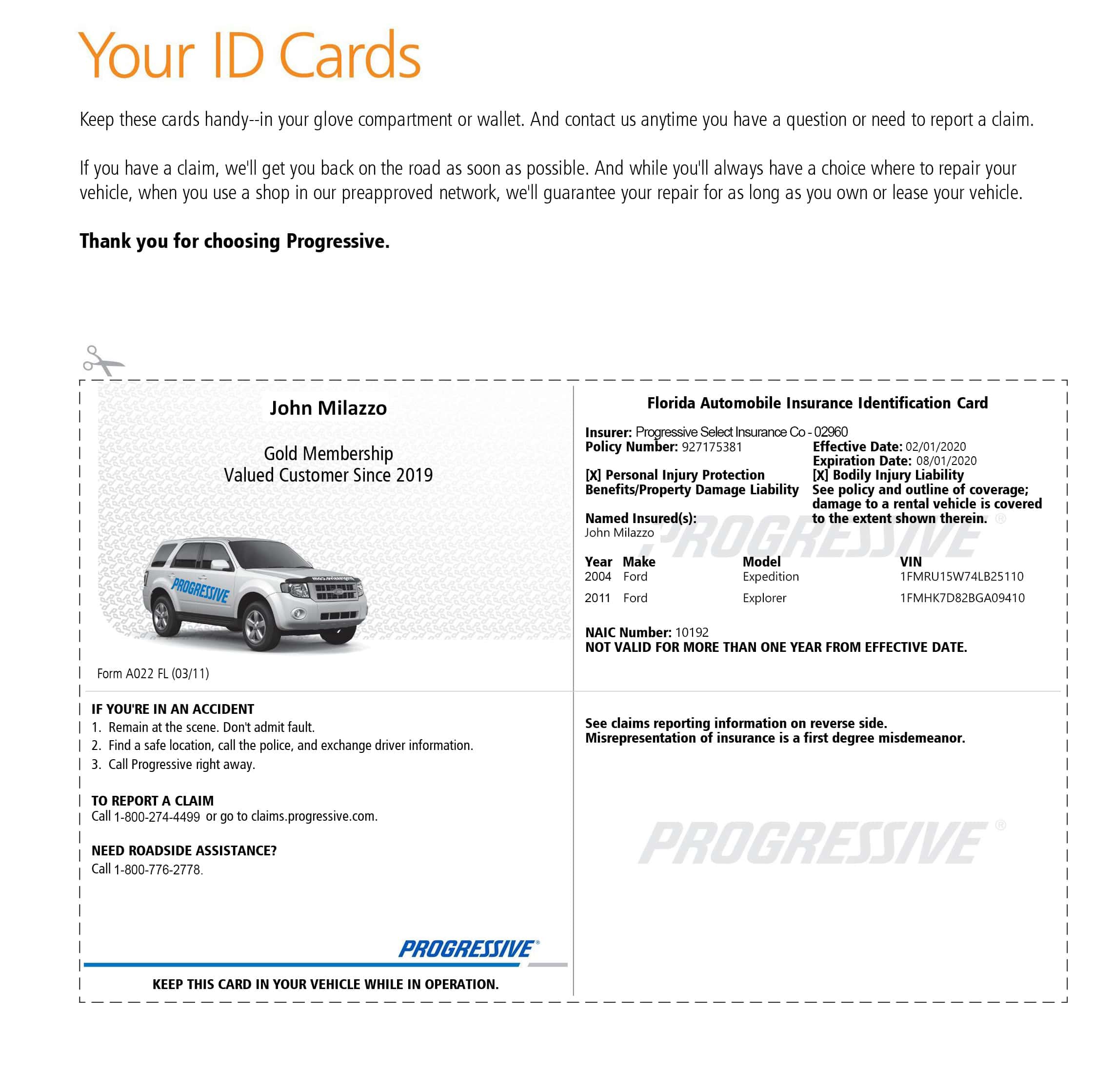Customizable  Proof of Progressive Car Insurance