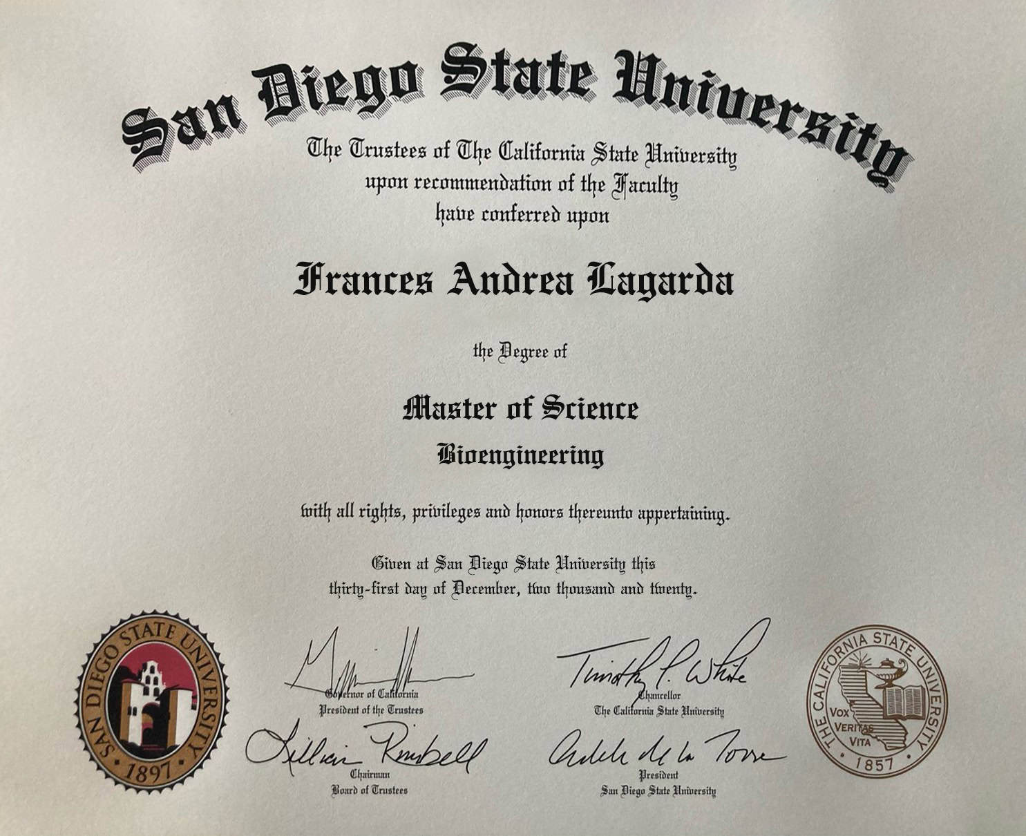 Editable Certificate from San Diego State University Template