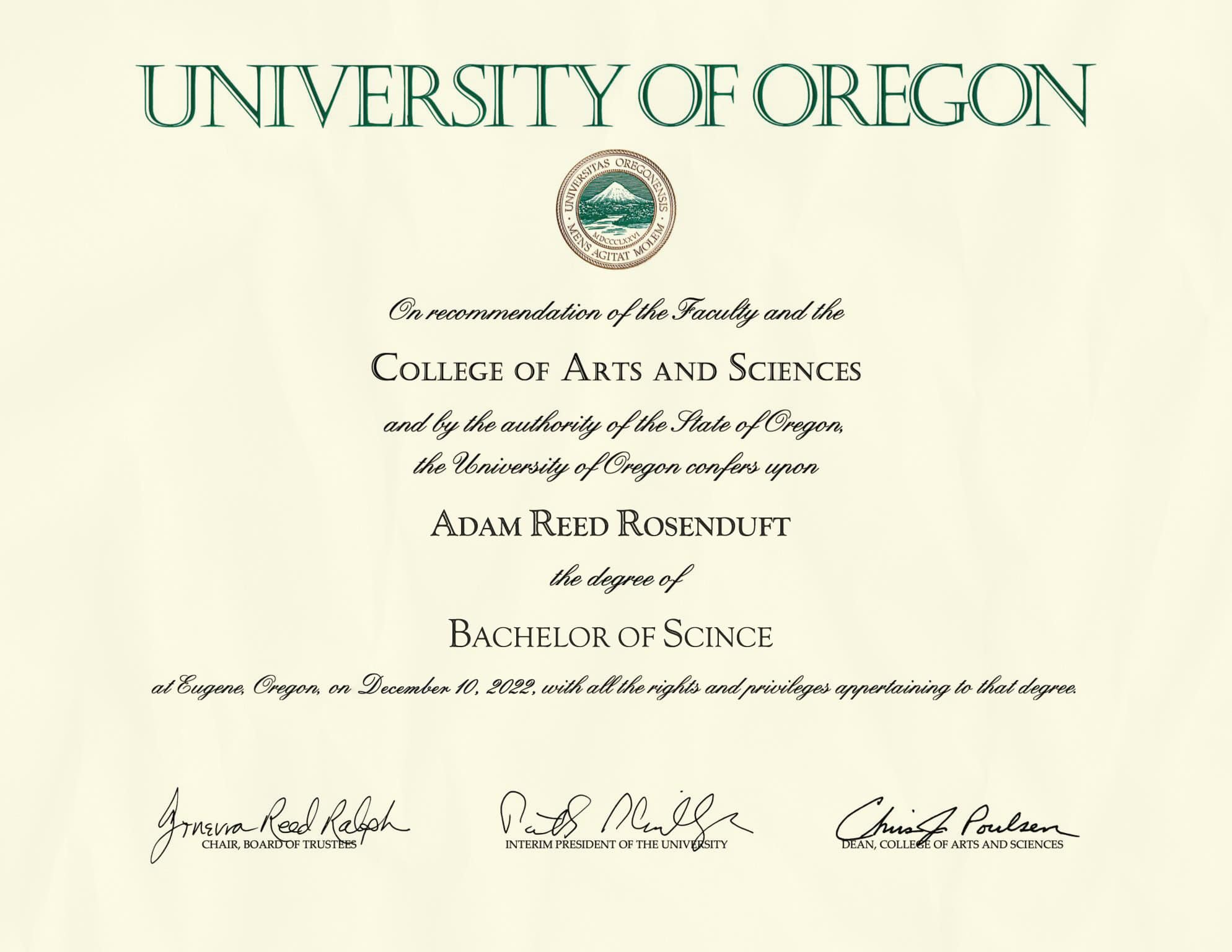 Editable Certificate from University of Oregon Template