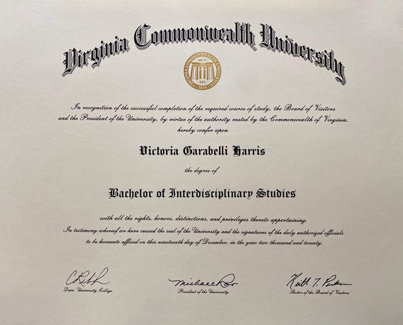 Editable Certificate from Virginia Commonwealth University Template
