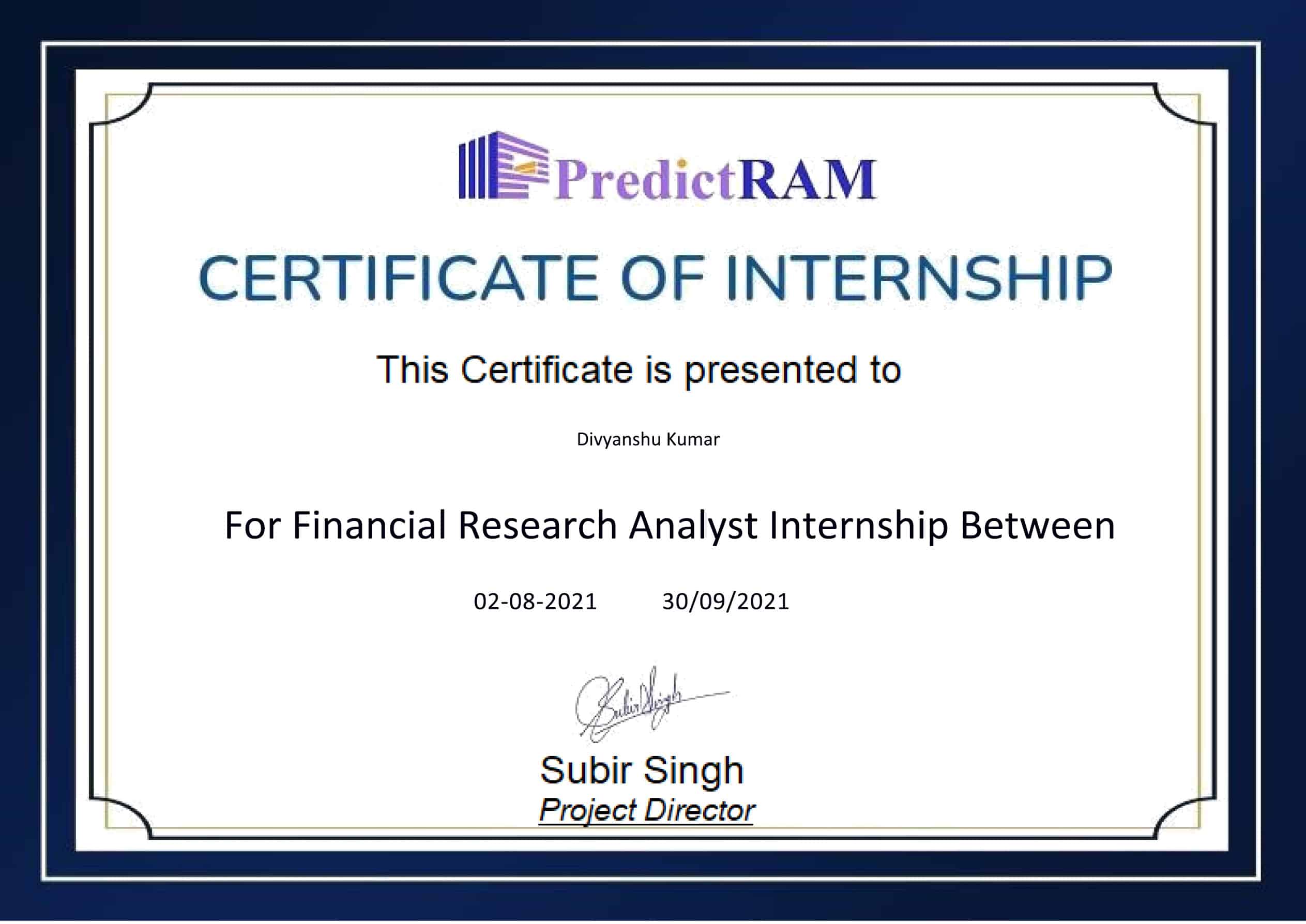 Stand Out with a Customizable PredictRAM Internship Certificate PSD Template