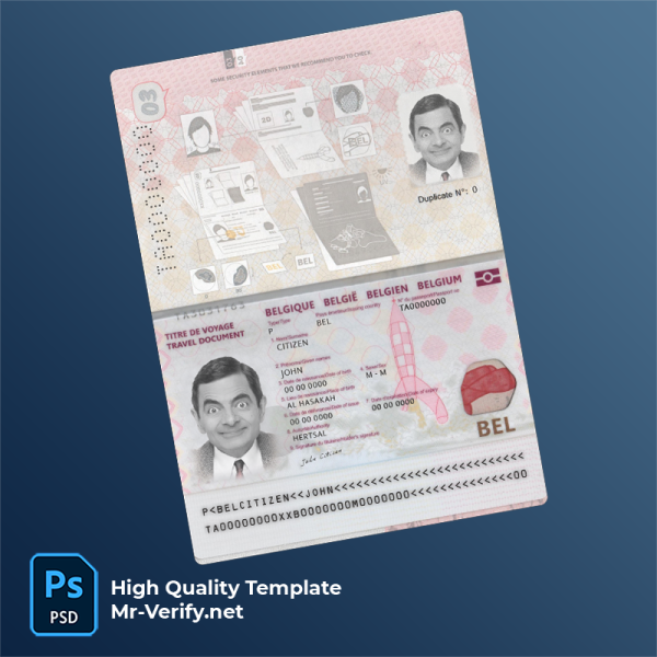 Belgium passport psd template (2022-present)