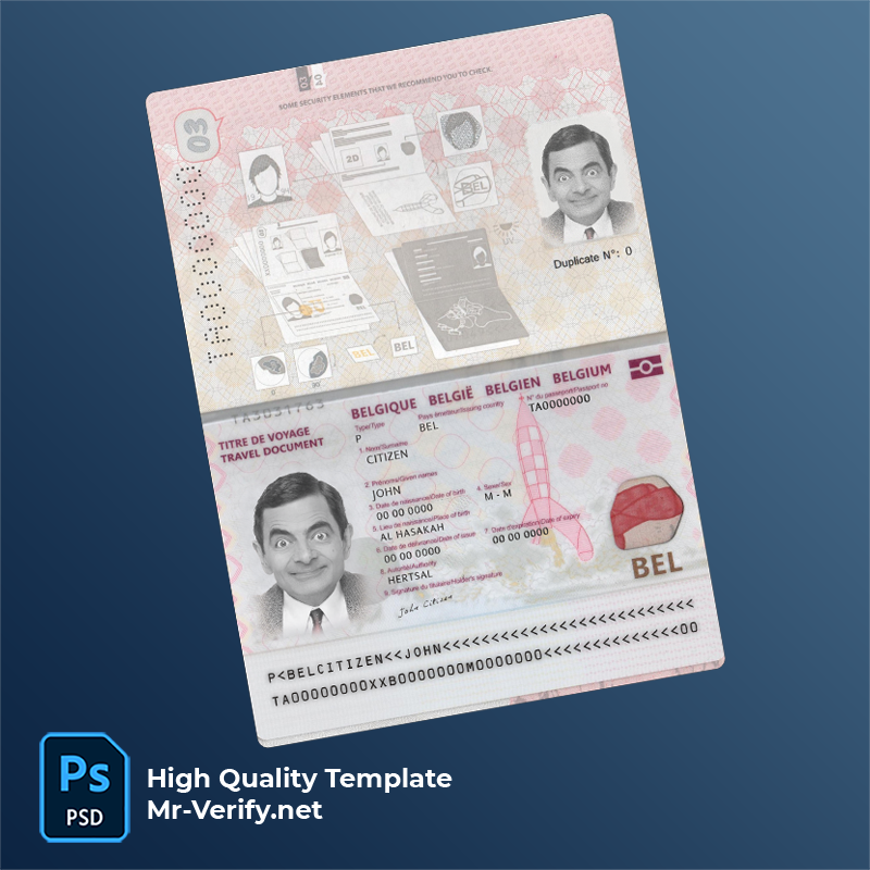Belgium passport psd template (2022-present) Belgium passport psd template (2022-present)