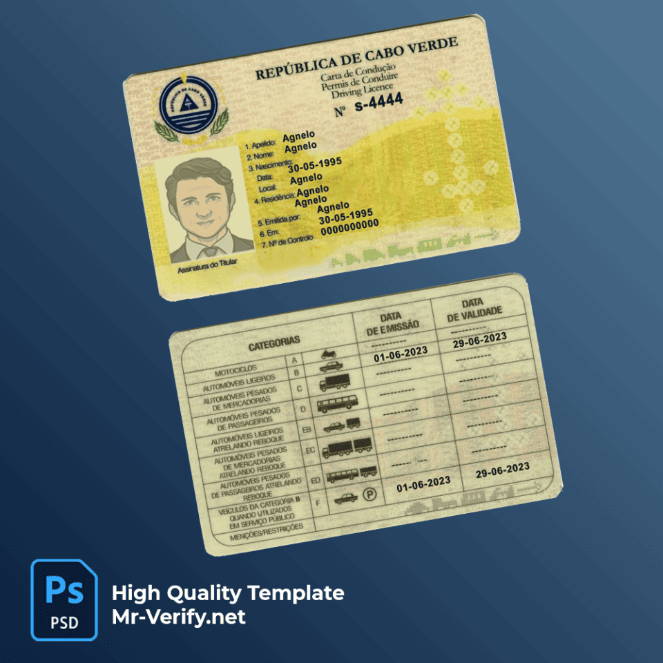 Cabo Verde driver license PSD template