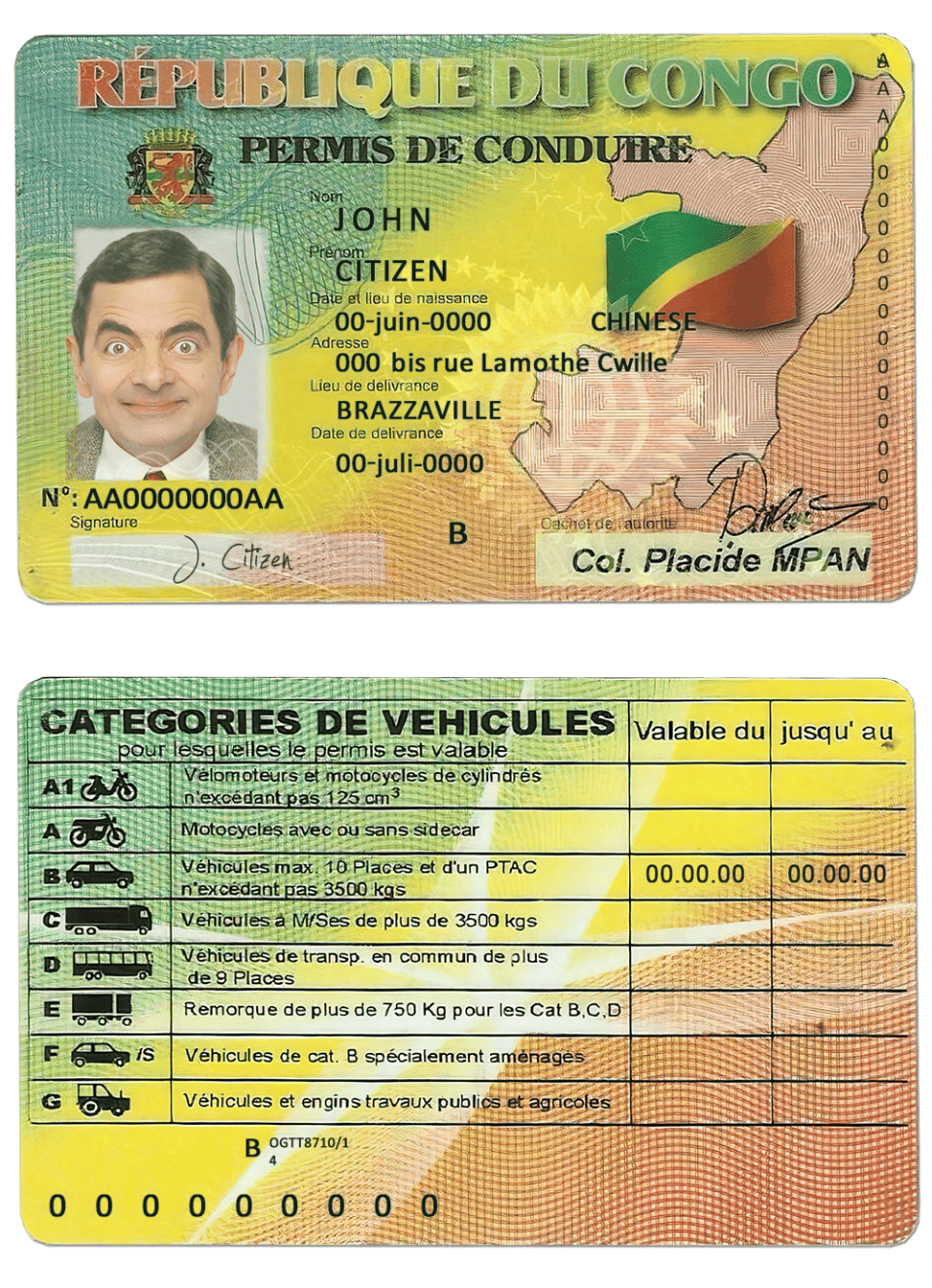 Congo driver license psd template