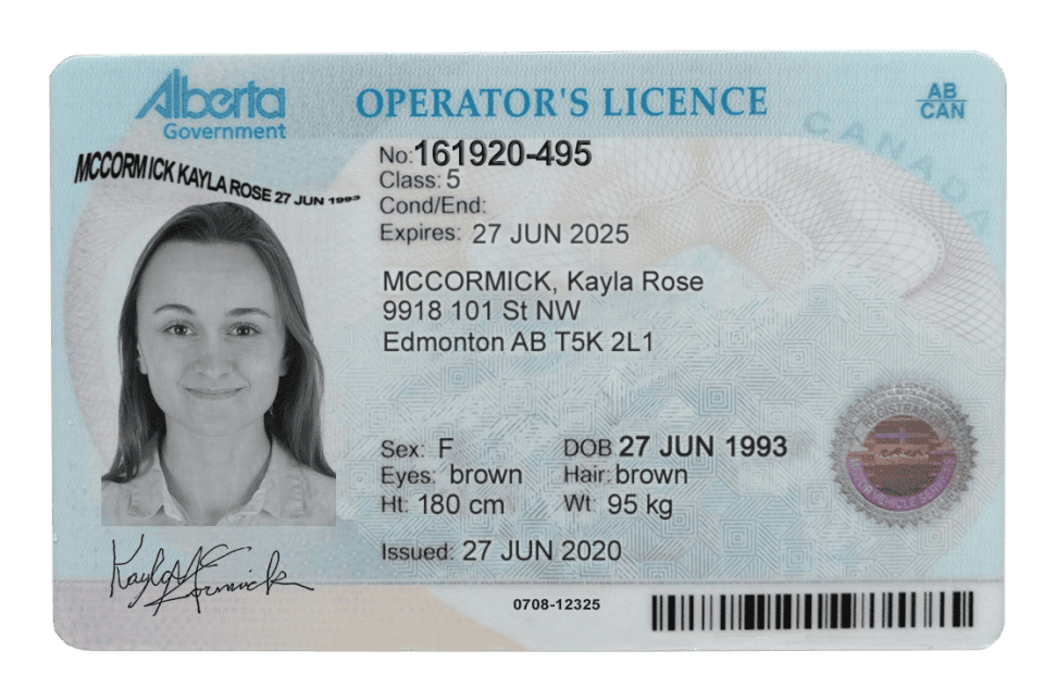 Canada Alberta driver license psd template