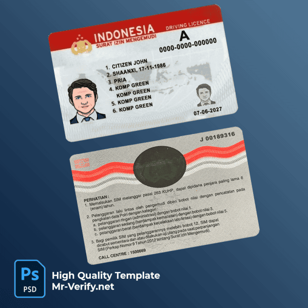 Indonesia driver license psd template