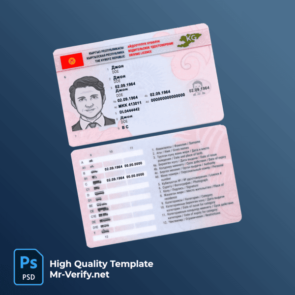 Kyrgyzstan driver license PSD template