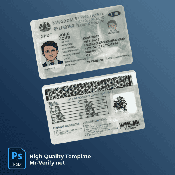 Lesotho driver license PSD template