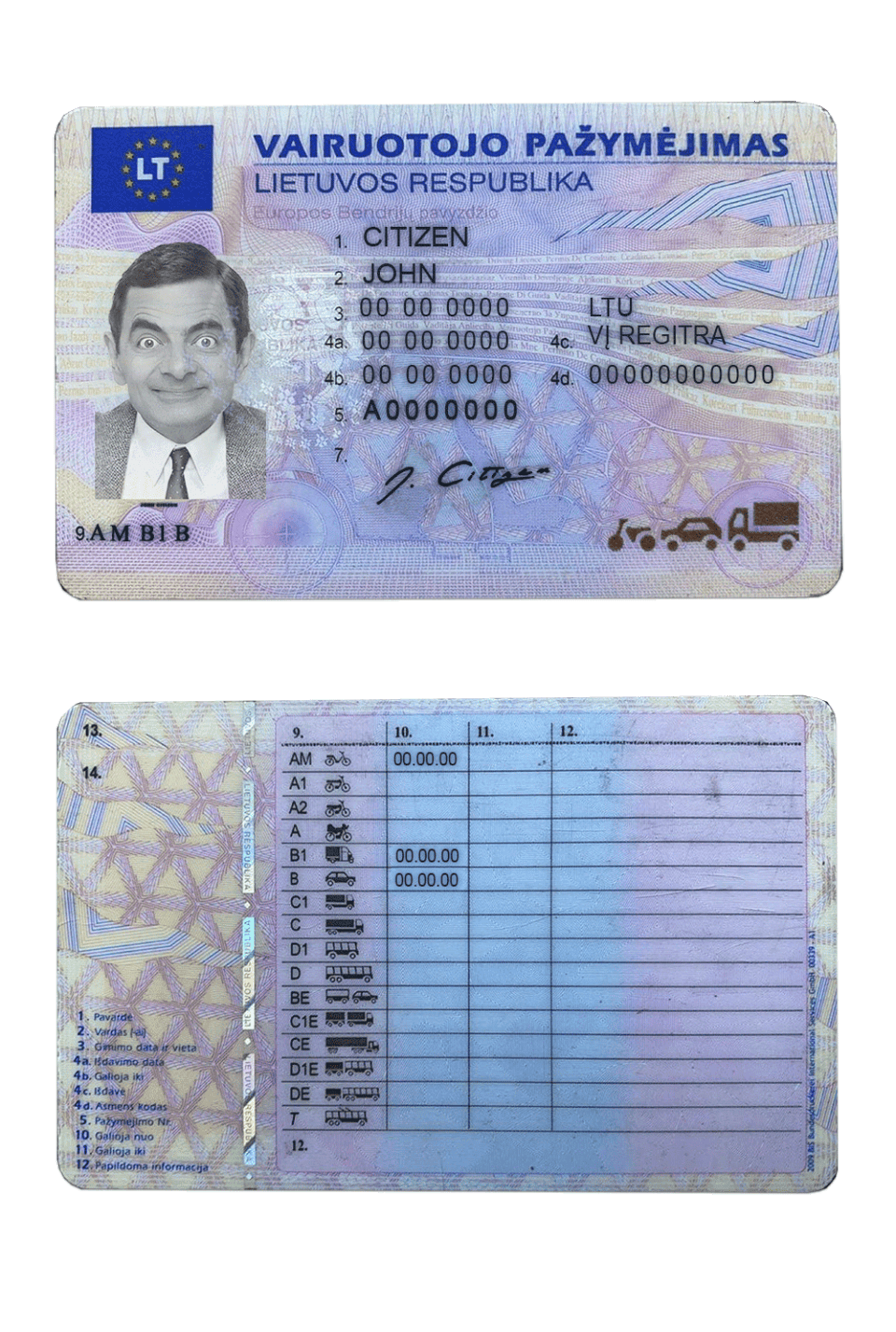 Lithuania driver license Psd Template
