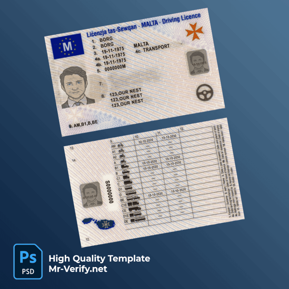 Malta driver license PSD template