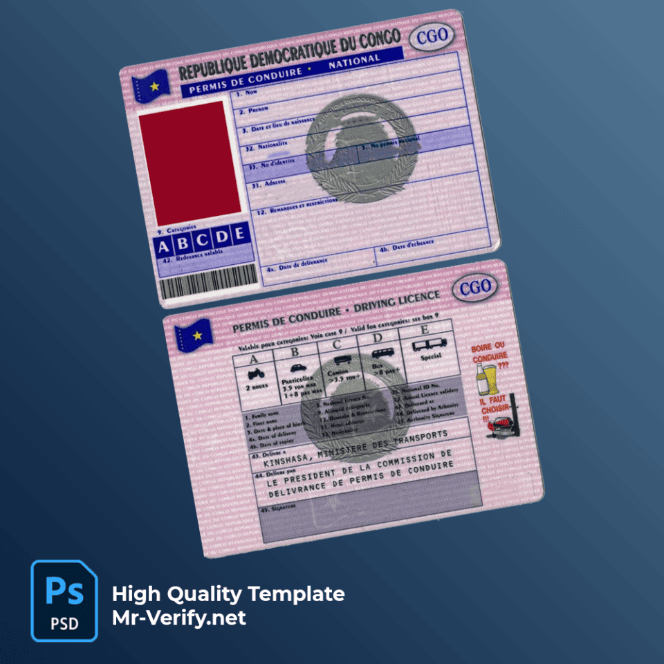 Congo driver license psd template