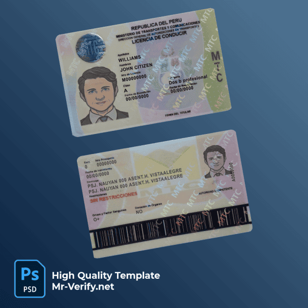 peru driver license psd template