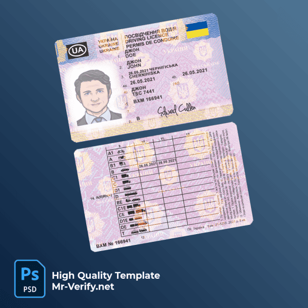 Ukraine driver license Psd Template
