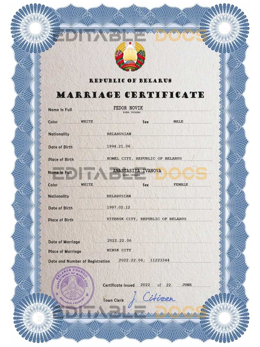 Belarus Marriage Certificate | Editable PSD Templates