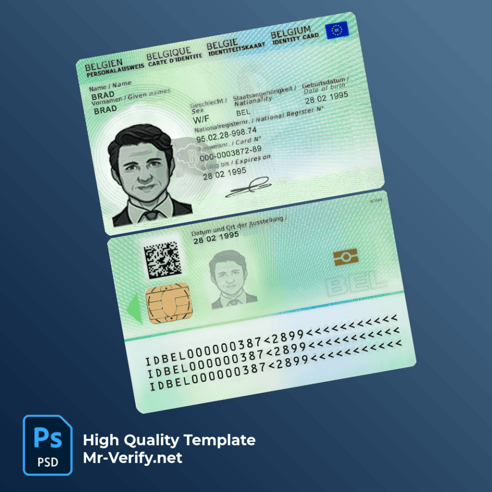Belgium ID template in PSD format, fully editable
