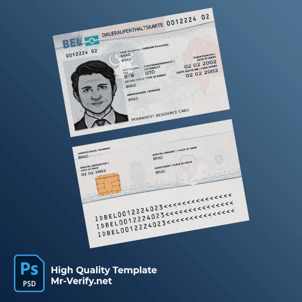 Belgium residence permit card PSD template