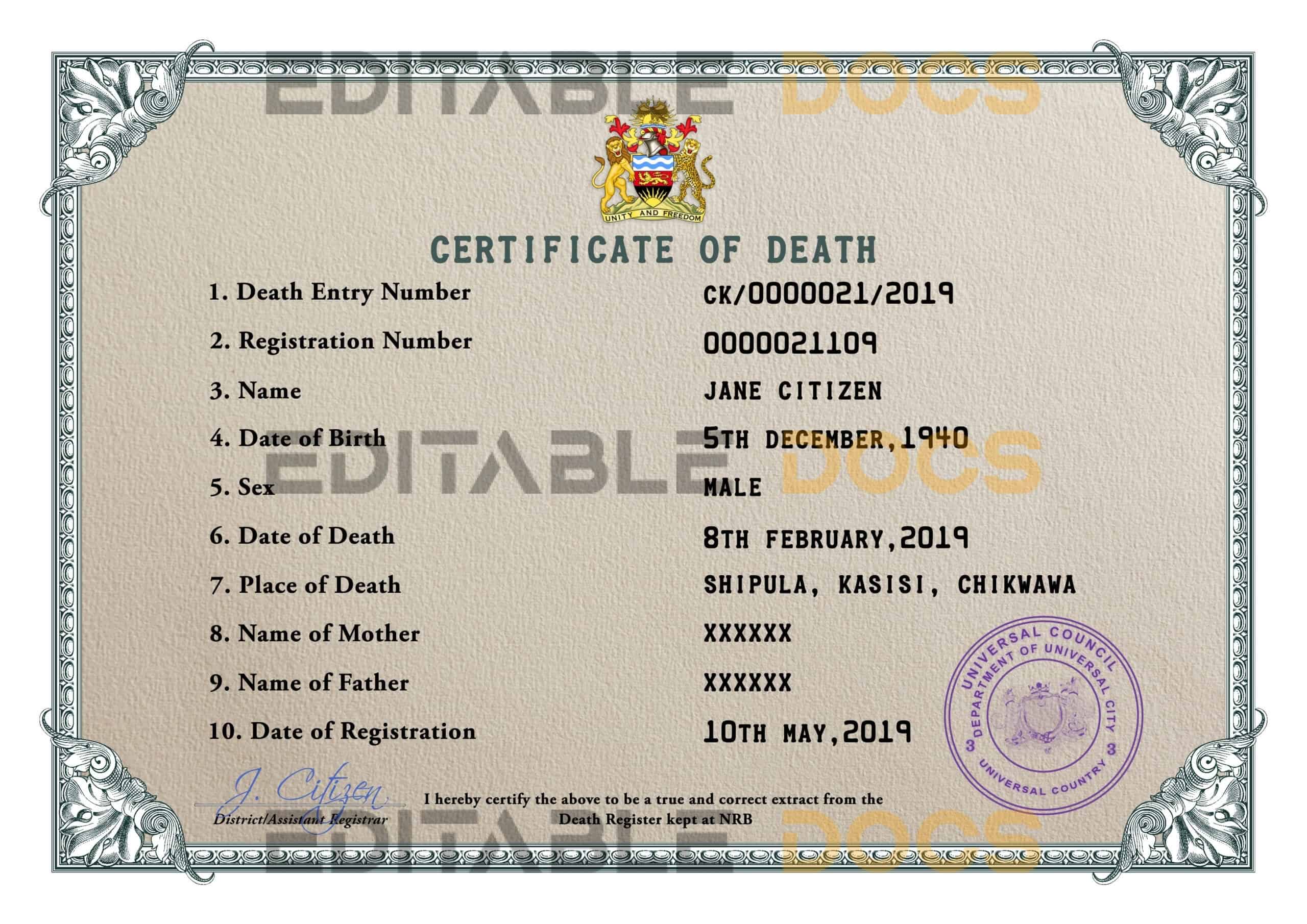 Customizable Certificate Dominate Universal Death Certificate PSD Templates | Instant Download