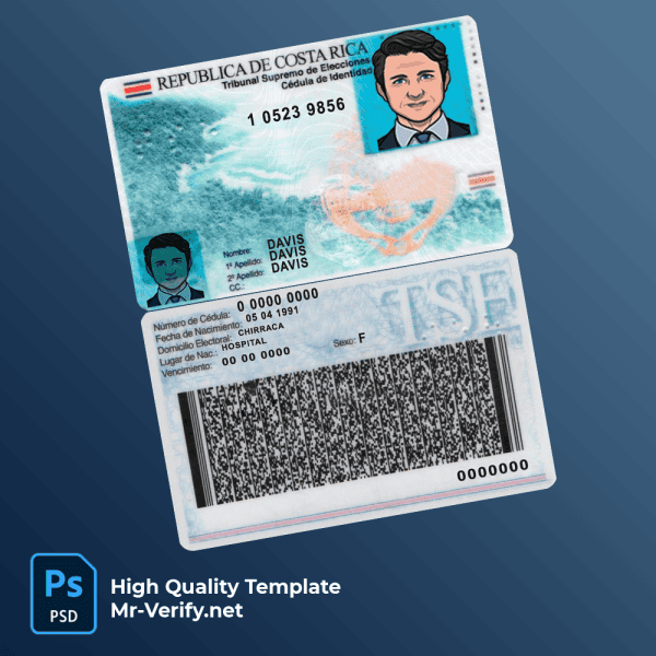 Costa Rica ID template in PSD format, fully editable