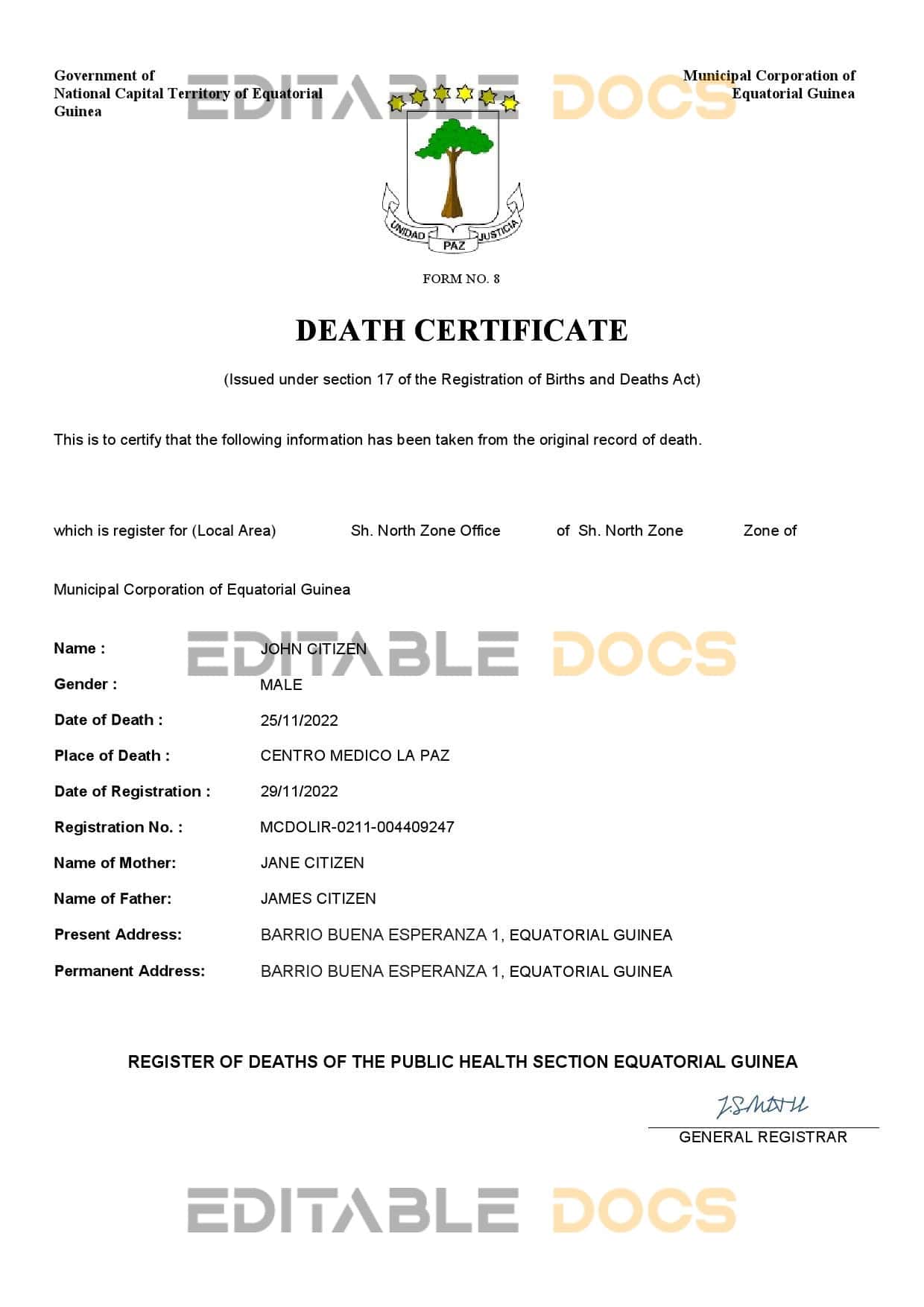 Fillable Equatorial Death PDF Templates | Blank Docs