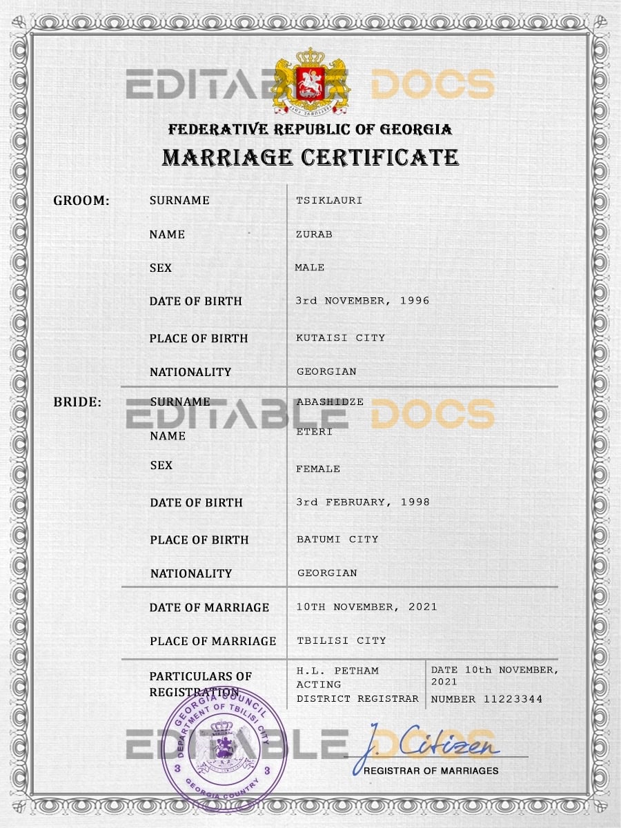 Georgia Marriage Certificate | Editable PSD Templates