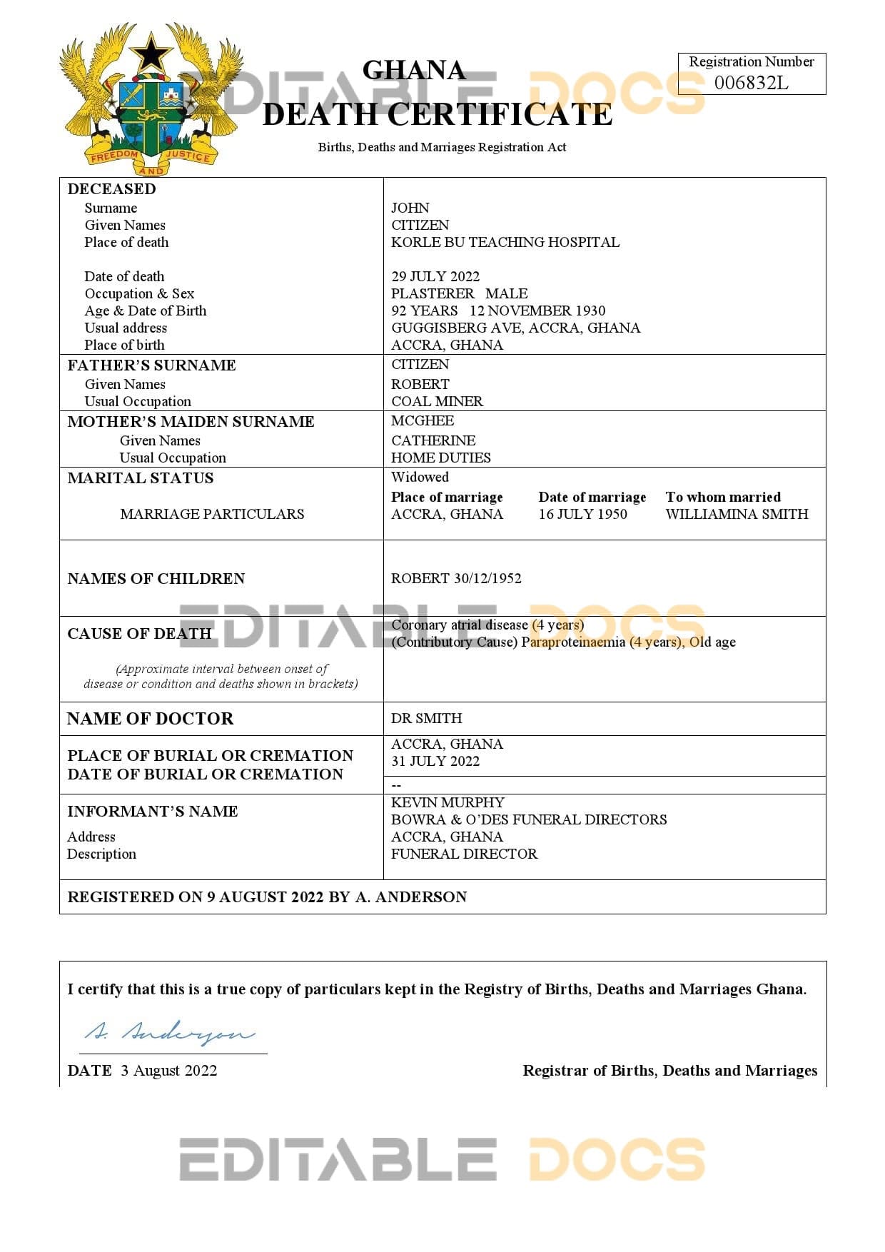 Fillable Ghana Death PDF Templates | Blank Docs