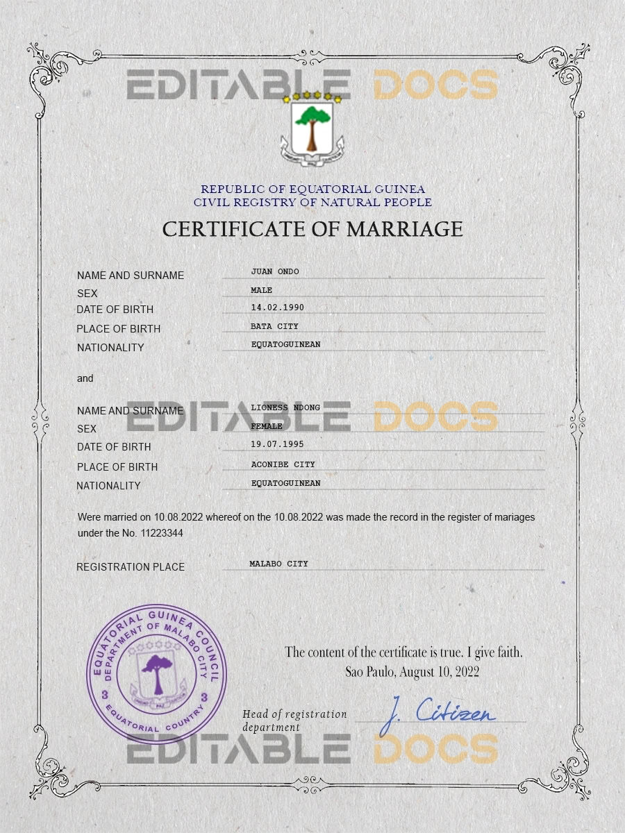 Guinea Marriage Certificate | Editable PSD Templates
