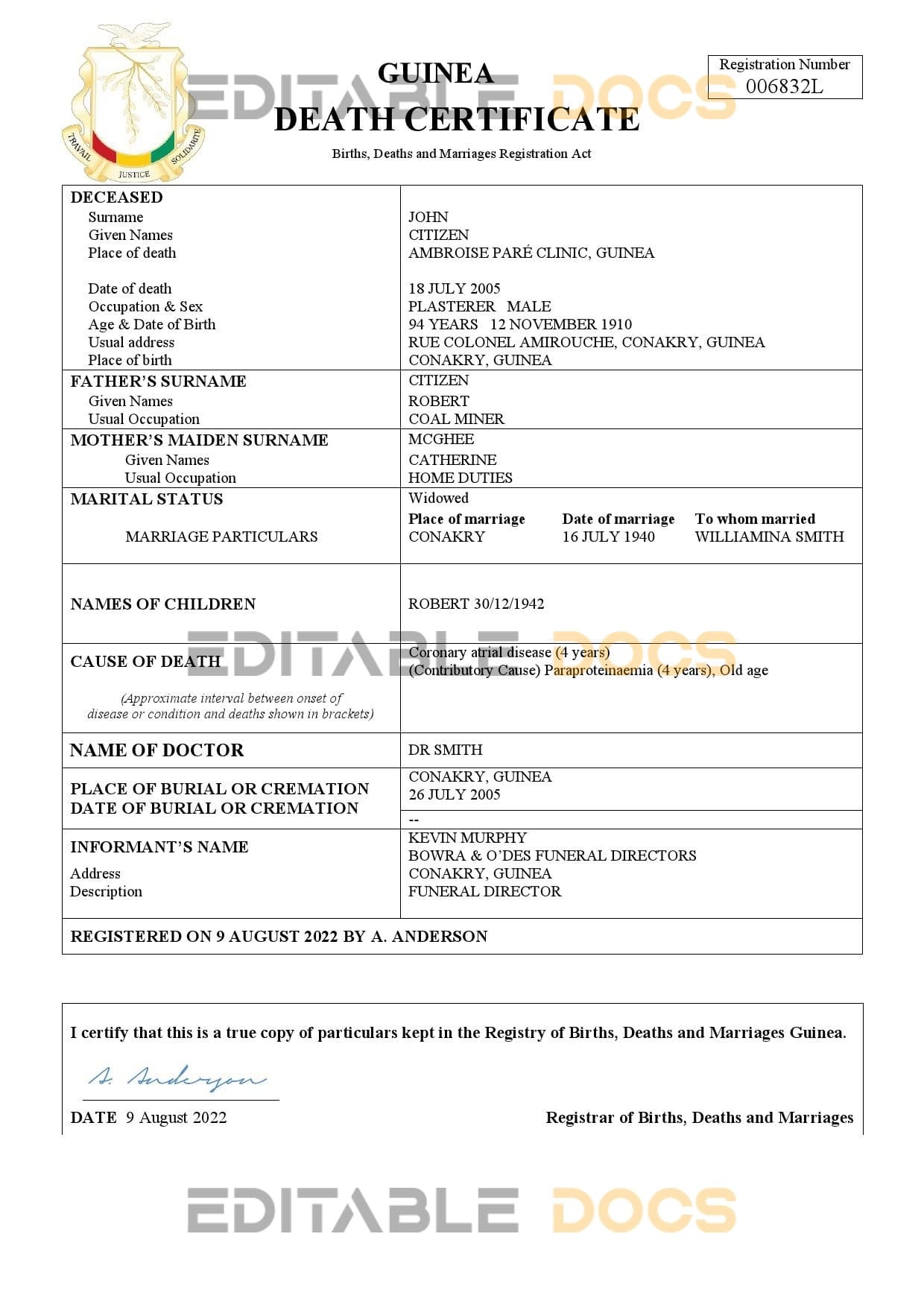 Fillable Guinea Death PDF Templates | Blank Docs