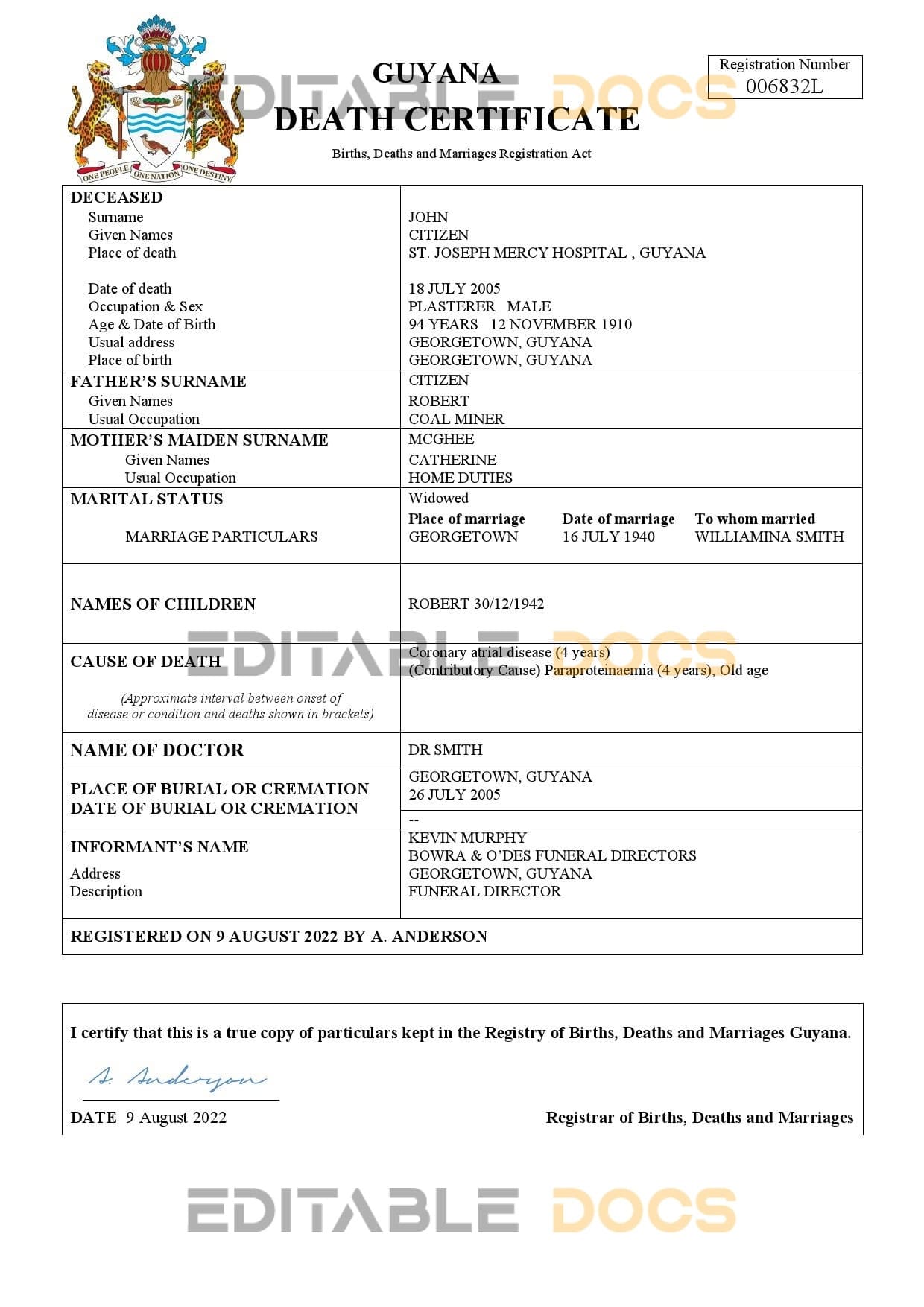 Fillable Guyana Death PDF Templates | Blank Docs