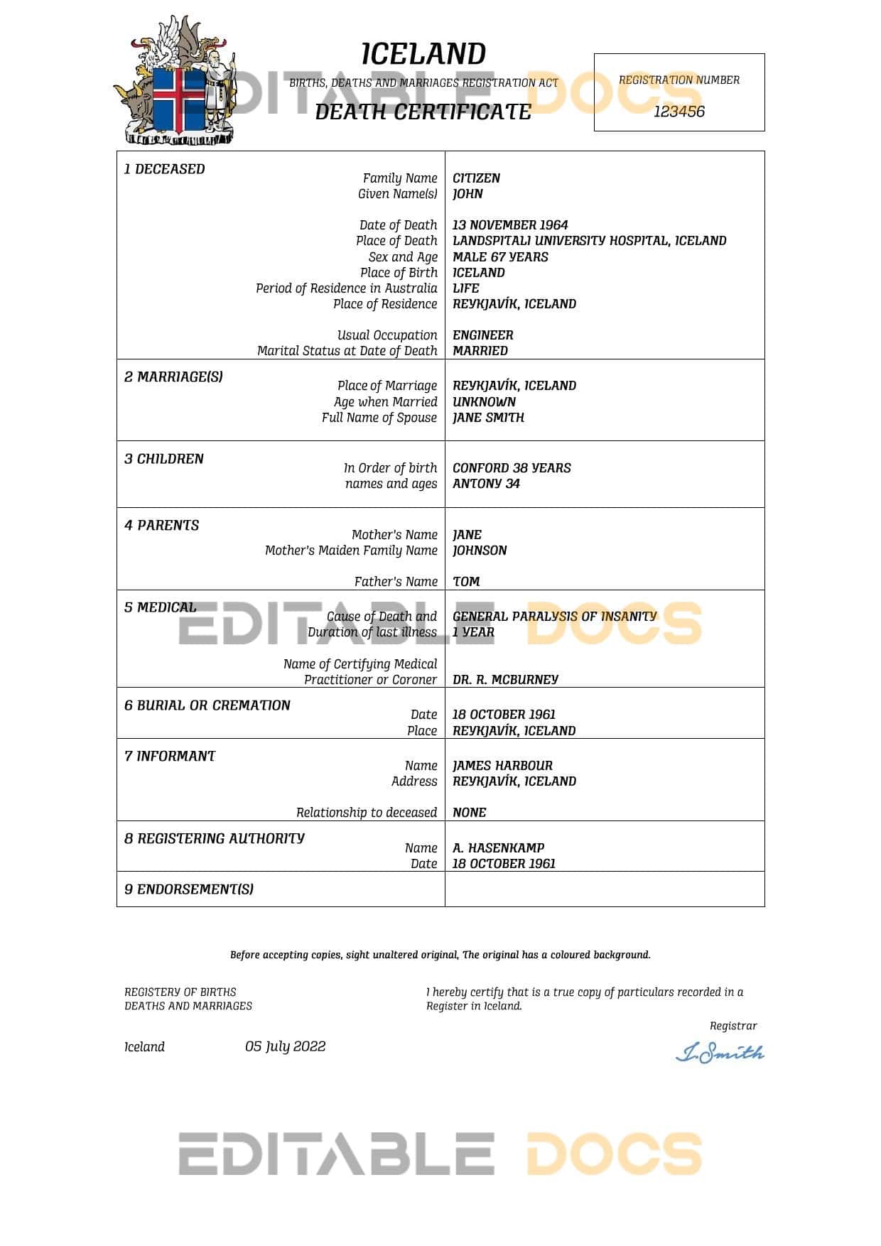 Fillable Iceland Death PDF Templates | Blank Docs